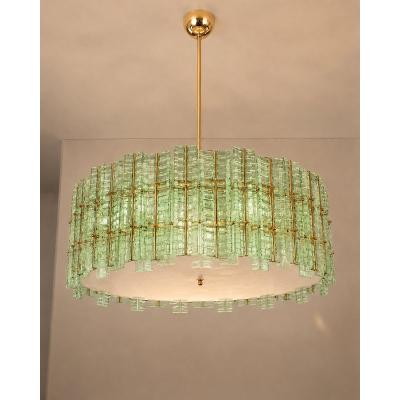  SimoEng Contemporary Modern Italian Green Tropical Murano Glass Gold Round Chandelier
