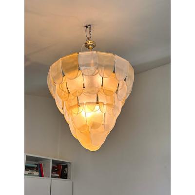  SimoEng Contemporary Modern Sanded Amber Petals Murano Style Glass Chandelier