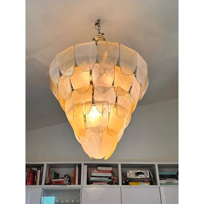  SimoEng Contemporary Modern Sanded Amber Petals Murano Style Glass Chandelier