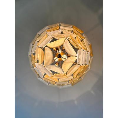  SimoEng Contemporary Modern Sanded Amber Petals Murano Style Glass Chandelier