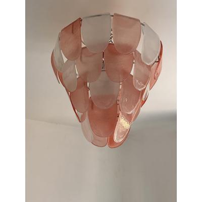  SimoEng Contemporary Modern Sanded Pink Petals Murano Style Glass Chandelier