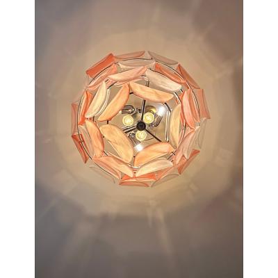  SimoEng Contemporary Modern Sanded Pink Petals Murano Style Glass Chandelier