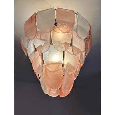  SimoEng Contemporary Modern Sanded Pink Petals Murano Style Glass Chandelier