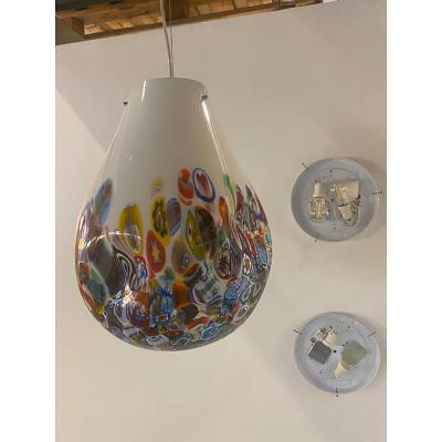  SimoEng Contemporary Murano Style White With Murrise MultiColors Pendant