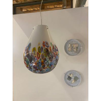  SimoEng Contemporary Murano Style White With Murrise MultiColors Pendant
