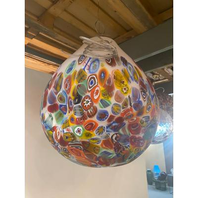  SimoEng Contemporary Murano Style White With Murrise Multicolor Pendant