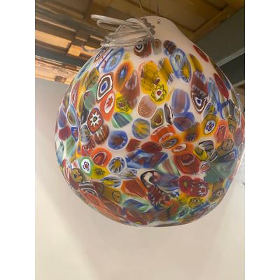  SimoEng Contemporary Murano Style White With Murrise Multicolor Pendant