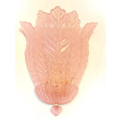  SimoEng Contemporary Pink Murano Glass Leaf Wall Sconces a Pair