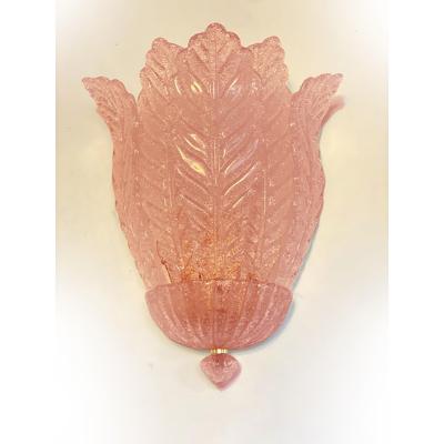 SimoEng Contemporary Pink Murano Glass Leaf Wall Sconces a Pair