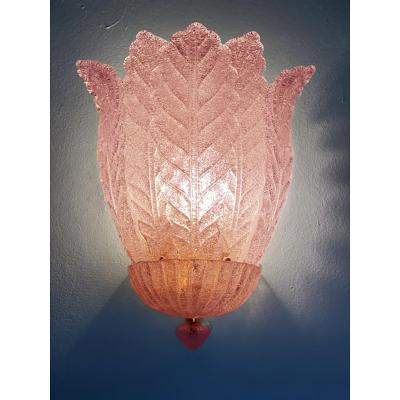  SimoEng Contemporary Pink Murano Glass Leaf Wall Sconces a Pair