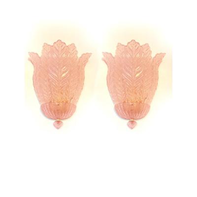  SimoEng Contemporary Pink Murano Glass Leaf Wall Sconces a Pair