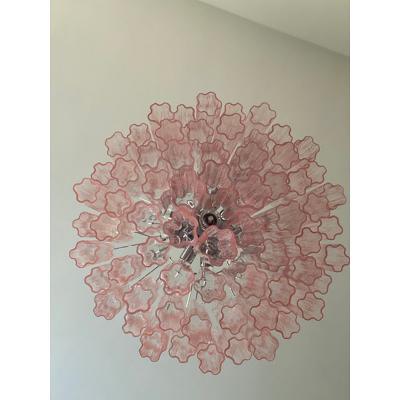  SimoEng Contemporary Pink Tronchi Murano Glass Chandelier in Venini Style