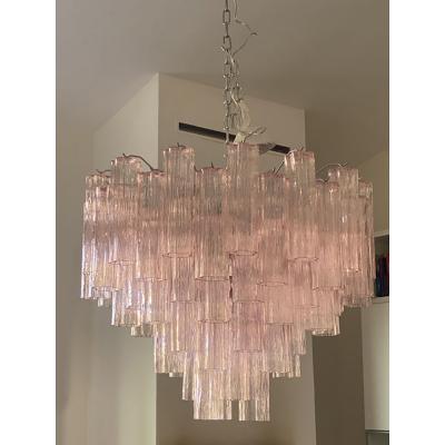  SimoEng Contemporary Pink Tronchi Murano Glass Chandelier in Venini Style