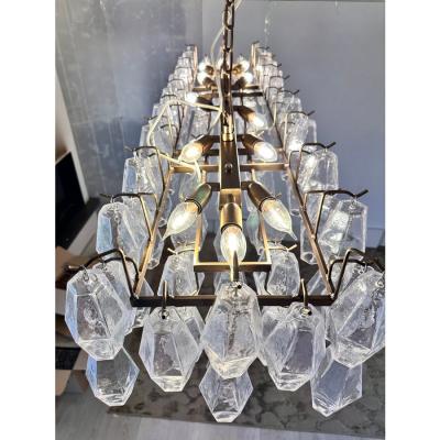  SimoEng Contemporary Rectangular Poliedro Murano Glass Brunish Chandelier by Simoeng