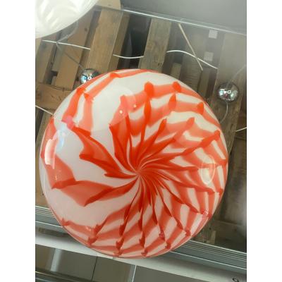  SimoEng Contemporary Red and White Sphere Pendant in Murano Style Glass