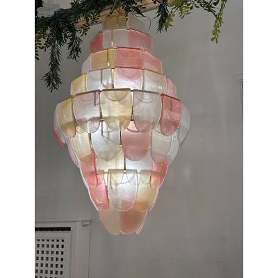  SimoEng Contemporary Sanded Pink and Amber Petals Murano Glass Chandelier Style