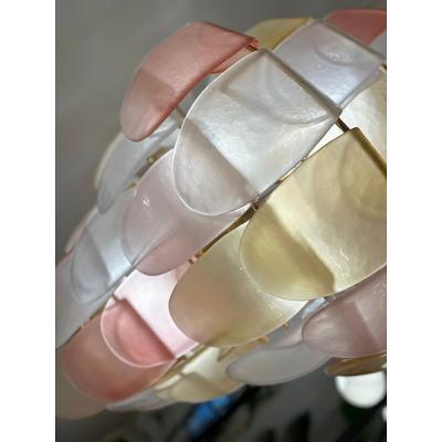  SimoEng Contemporary Sanded Pink and Amber Petals Murano Glass Chandelier Style