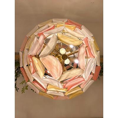  SimoEng Contemporary Sanded Pink and Amber Petals Murano Glass Chandelier Style
