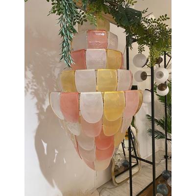  SimoEng Contemporary Sanded Pink and Amber Petals Murano Glass Chandelier Style