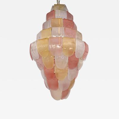  SimoEng Contemporary Sanded Pink and Amber Petals Murano Glass Chandelier Style