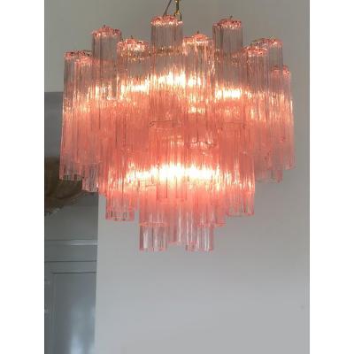  SimoEng Contemporary Scenographic Pink Tronchi Murano Glass Chandelier in Venini Style