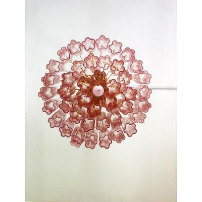  SimoEng Contemporary Scenographic Pink Tronchi Murano Glass Chandelier in Venini Style