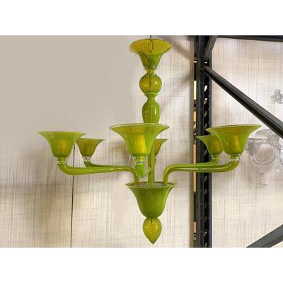  SimoEng Contemporary Translucent Apple Green Murano Style Glass Chandelier