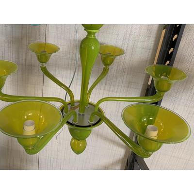  SimoEng Contemporary Translucent Apple Green Murano Style Glass Chandelier
