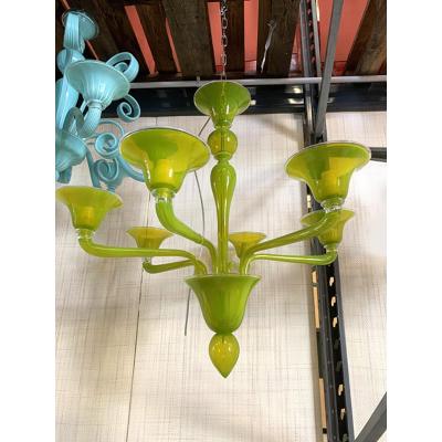  SimoEng Contemporary Translucent Apple Green Murano Style Glass Chandelier