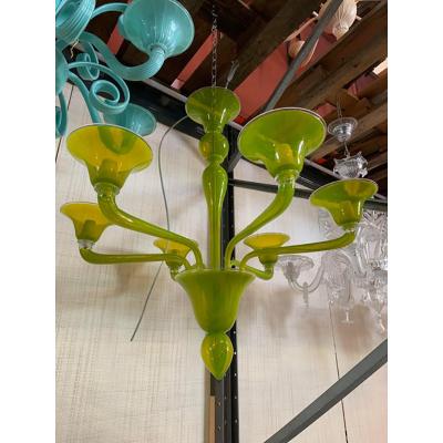  SimoEng Contemporary Translucent Apple Green Murano Style Glass Chandelier