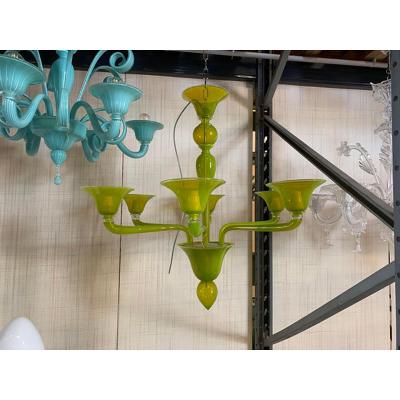  SimoEng Contemporary Translucent Apple Green Murano Style Glass Chandelier