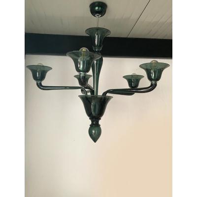  SimoEng Contemporary Translucent Green Bottle Murano Style Glass Chandelier