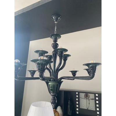  SimoEng Contemporary Translucent Green Petrol Murano Style Glass Chandelier