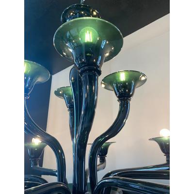  SimoEng Contemporary Translucent Green Petrol Murano Style Glass Chandelier