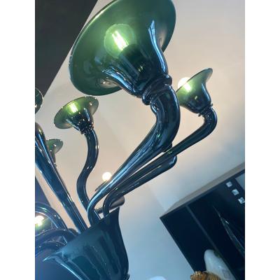  SimoEng Contemporary Translucent Green Petrol Murano Style Glass Chandelier