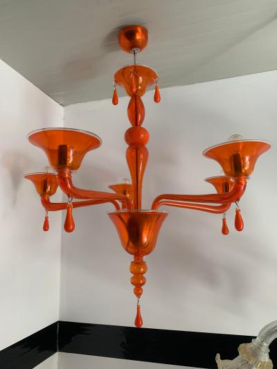  SimoEng Contemporary Translucent Orange Glass Chandelier