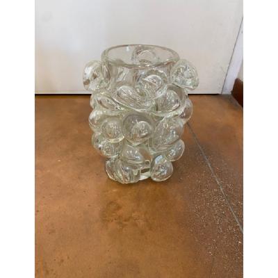  SimoEng Contemporary Transparent Murano Glass Vase Hand Blown With Bubbles