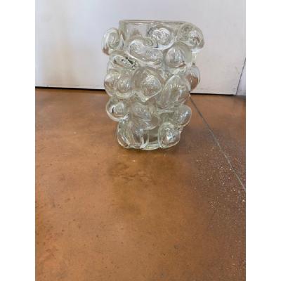  SimoEng Contemporary Transparent Murano Glass Vase Hand Blown With Bubbles