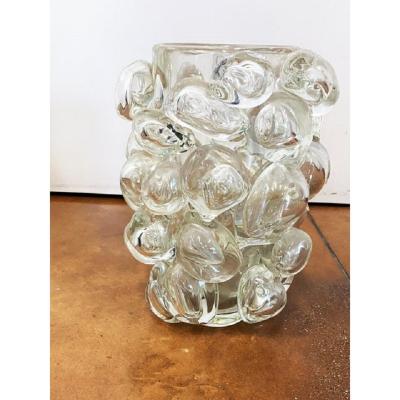  SimoEng Contemporary Transparent Murano Glass Vase Hand Blown With Bubbles