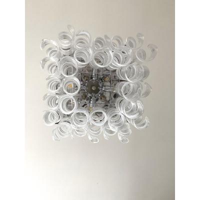  SimoEng Contemporary Trasparent and White Ricci Curles Murano Glass in Mazzega Style