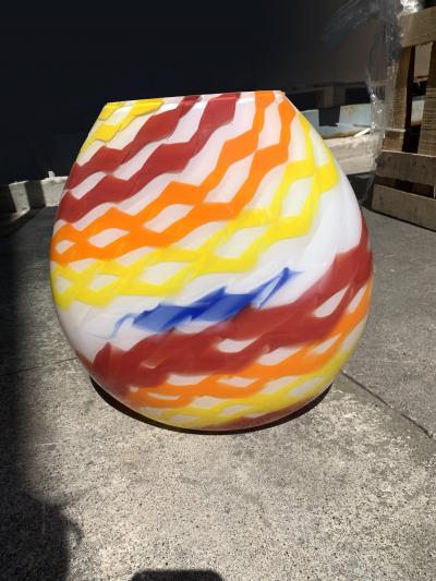 SimoEng Contemporary Vase in Milky White Murano Glass Attributed With Colored Reeds