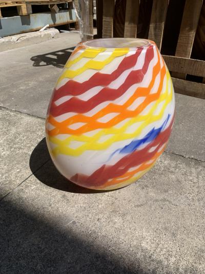  SimoEng Contemporary Vase in Milky White Murano Glass Attributed With Colored Reeds
