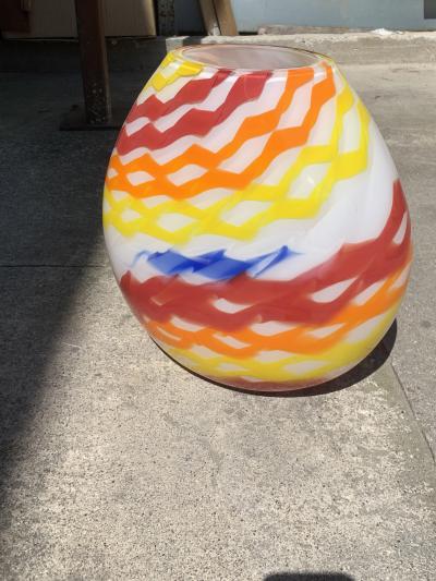  SimoEng Contemporary Vase in Milky White Murano Glass Attributed With Colored Reeds