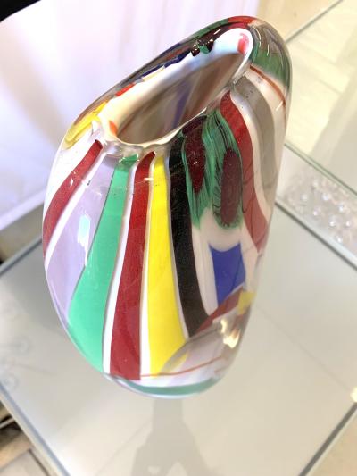  SimoEng Contemporary Vase in Milky White Murano Style Glass With Multicolored Reeds