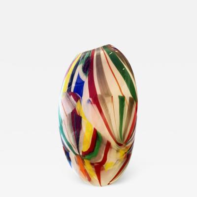  SimoEng Contemporary Vase in Milky White Murano Style Glass With Multicolored Reeds