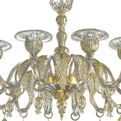  SimoEng Contemporary Venetian Gold Murano Style Glass Chandelier With Leaves