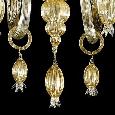  SimoEng Contemporary Venetian Gold Murano Style Glass Chandelier With Leaves