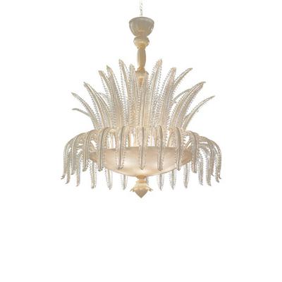 SimoEng Contemporary Venetian White and Gold Leaves Murano Style Glass Chandelier