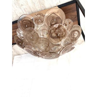  SimoEng Contemporary Venied Brown Disks Murano Glass Style Flush Mount