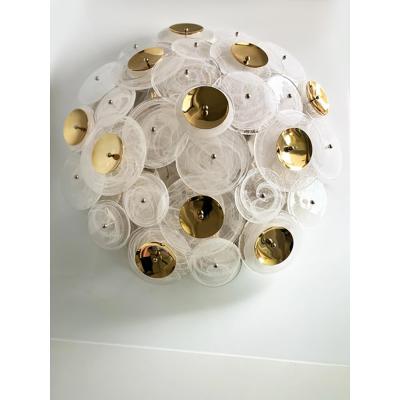  SimoEng Contemporary Venied White Disks Murano Glass Flush Mount by Simoeng